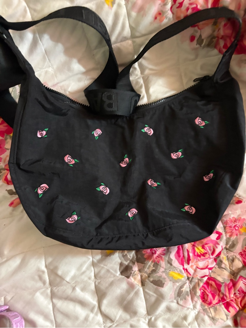 Baggu UO exclusive Rosette embroidered medium crescent bag